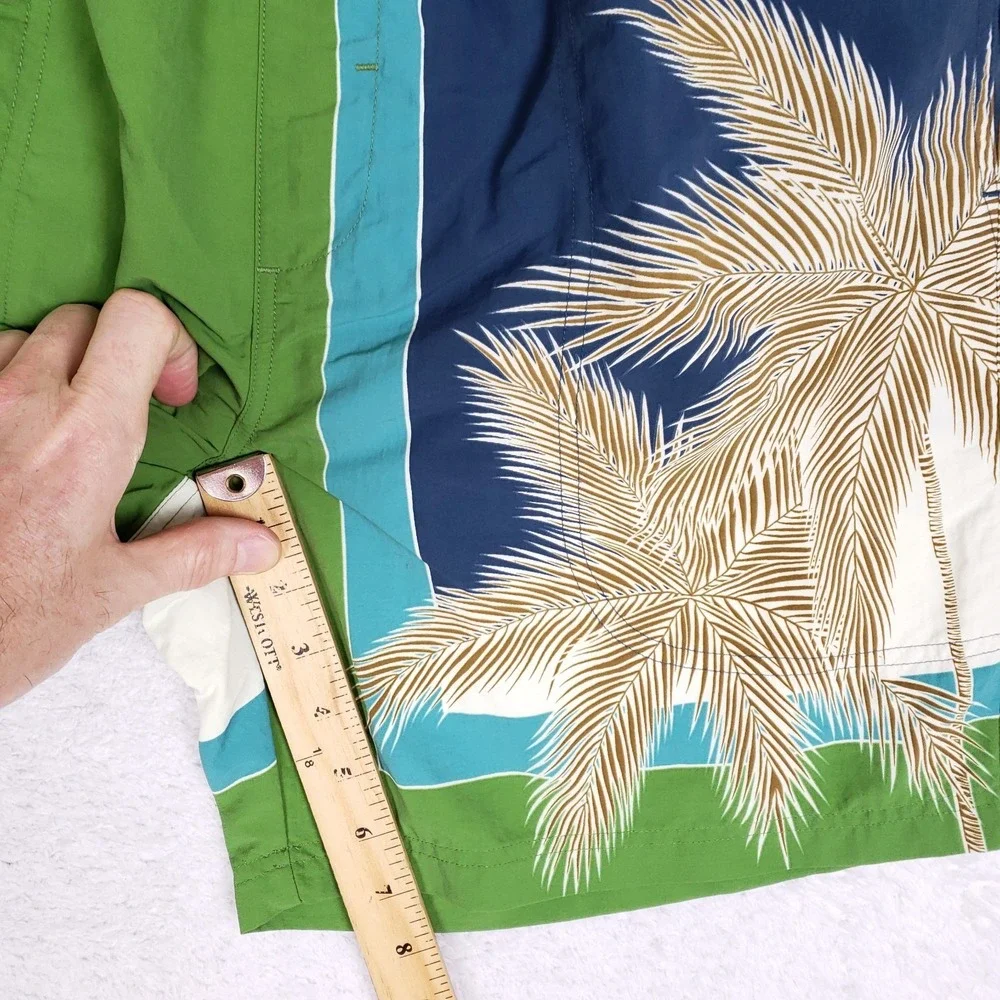 Tommy Bahama Swim Trunks M Colorblock Green Blue Palm Tree Board Shorts‎